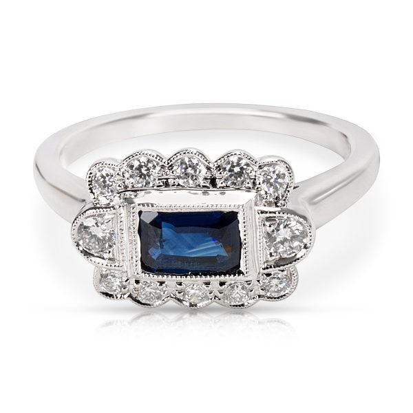 Gemma by WP Diamonds Sapphire Diamond Vintage Style Ring in 18KT White Gold 092ctw