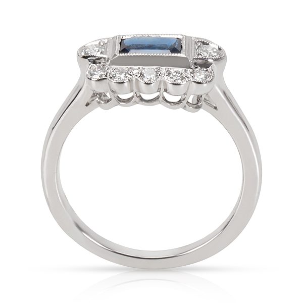 Rings Sapphire Diamond Vintage Style Ring in 18KT White Gold 092ctw