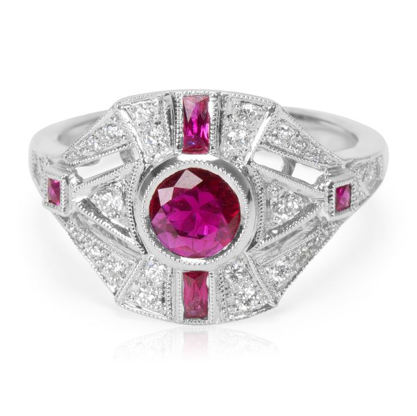 Vintage Style Ruby Diamond Ring in 18K White Gold 110 CTW Vintage Style Ruby Diamond Ring in 18K White Gold 110 CTW