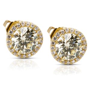 18KT Yellow Gold Diamond Halo Studs 222 ctw Cart