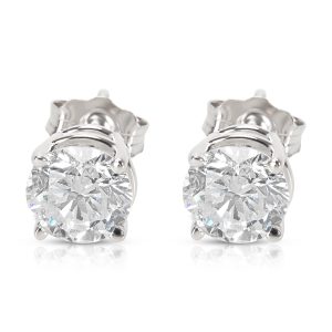 4 Prong Basket Diamond Stud Earrings in 14K White Gold 142 CTW Tiffany Co T Smile Small Pendant 46cm K18YG Yellow Gold