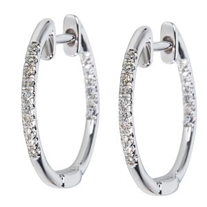 Diamond Hoop Earrings in 14K White Gold 025 CTW Louis Vuitton Mini Noe Compact Bag Monogram