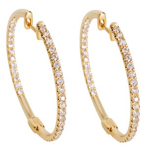 Diamond Hoop Earrings in 14K Yellow Gold 100 CTW Cartier 1895 Wedding Band in Platinum 5mm