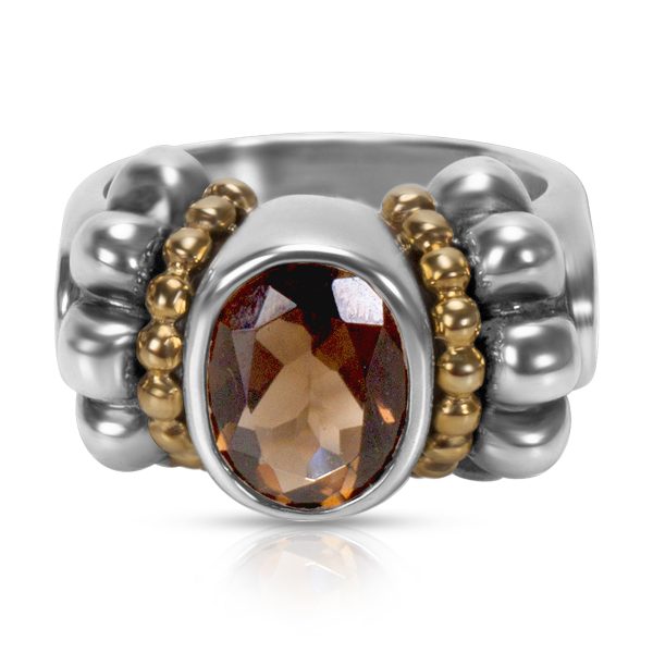 Lagos Lagos Smokey Quartz Caviar Ring in 18K Yellow GoldSterling Silver