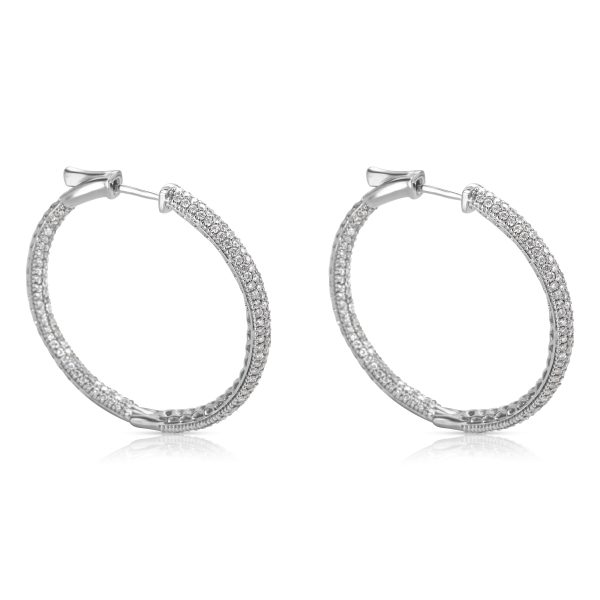 044317 sv Pave Diamond Hoop Earrings in 14K White Gold 205 CTW