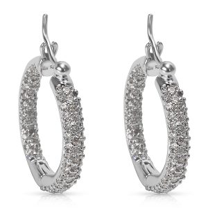 Pave Diamond Hoop Earrings in 18KT White Gold 100 ctw Bulgari Diamond Ring Pink Gold