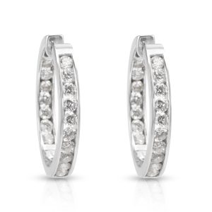 Diamond Inside Out Hoop Earrings in 14K White Gold 200 CTW Louis Vuitton Ring LV Mosaic Thin 18 185 Silver Hardware
