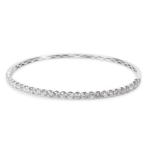 14k White Gold Prong Set Hinged Diamond Bangle Bracelet 250 Ctw Cart