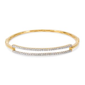 18k Yellow Gold Hinged Diamond Open Rectangle Bangle Bracelet 100 ctw Cart