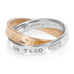 Tiffany Co Linked Band Rings in 18K Yellow Gold Sterling Silver Louis Vuitton On the Go PM Monogram Empreinte Handbag Shoulder Bag Navy Blue
