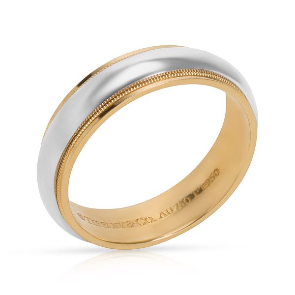 Mixed Band Tiffany Co Double Milgrain Platinum Yellow Gold Wedding Band