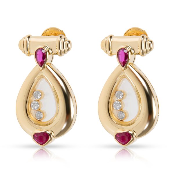 090238 sv Chopard Vintage Happy Diamonds Rubies Earrings in 18K Yellow Gold