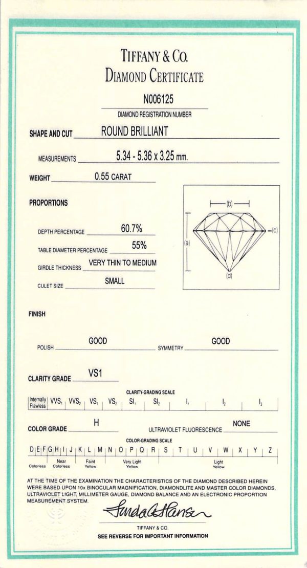 090977 stamp b4dcb06d 5e2c 4323 afe6 fb61691e6b65 Tiffany Co Ribbon Diamond Engagement Ring in Platinum 055 ctw H VS1