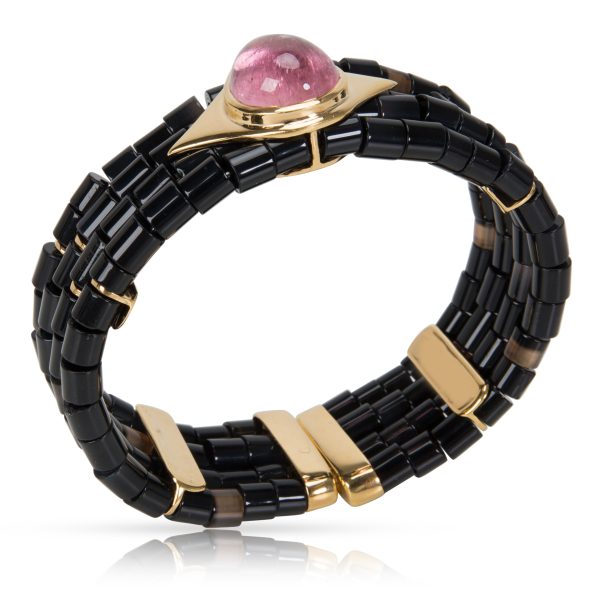 091537 pv Black Onyx Cuff With Pink Tourmaline Center Stone in 18k Yellow Gold