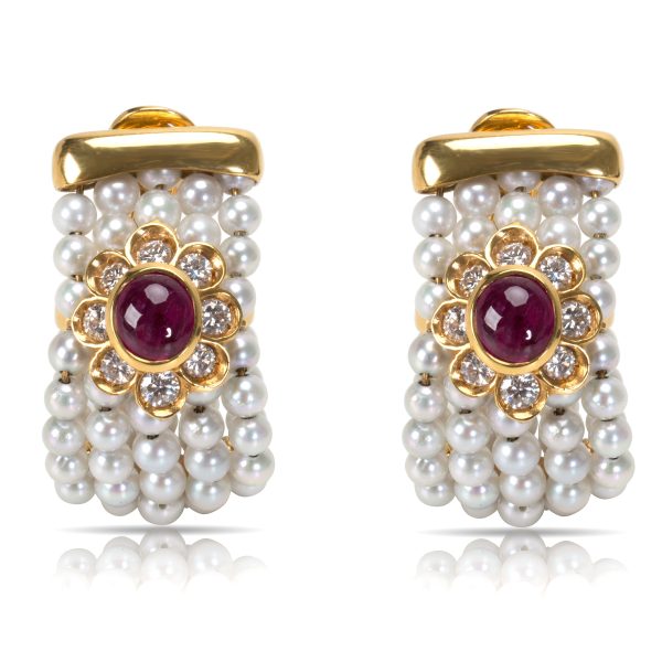 Diamond Diamond Pearl Ruby Earrings in 18K Yellow Gold 18CTW