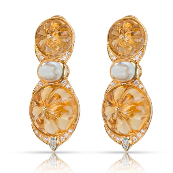 Diamond Diamond Citrine Aquamarine Clip On Earrings in 18KT Yellow Gold