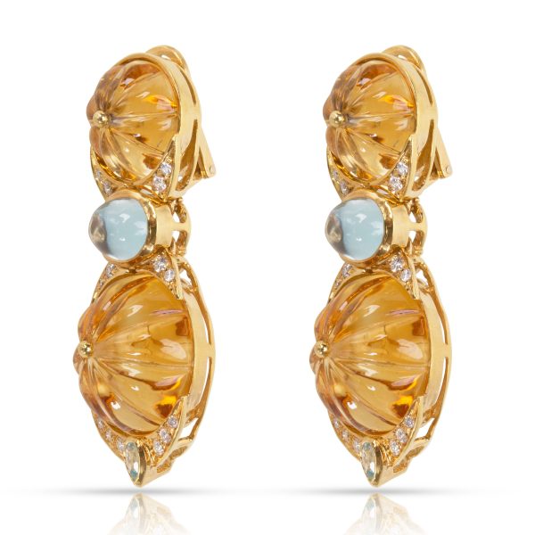 Citrine Aquamarine Clip On Earrings in 18KT Yellow Gold Diamond Citrine Aquamarine Clip On Earrings in 18KT Yellow Gold