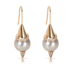 Diamond Pearl Earrings in 18KT Rose Gold 074 ctw Roberto Coin Primavera Ring in 18K Yellow Gold