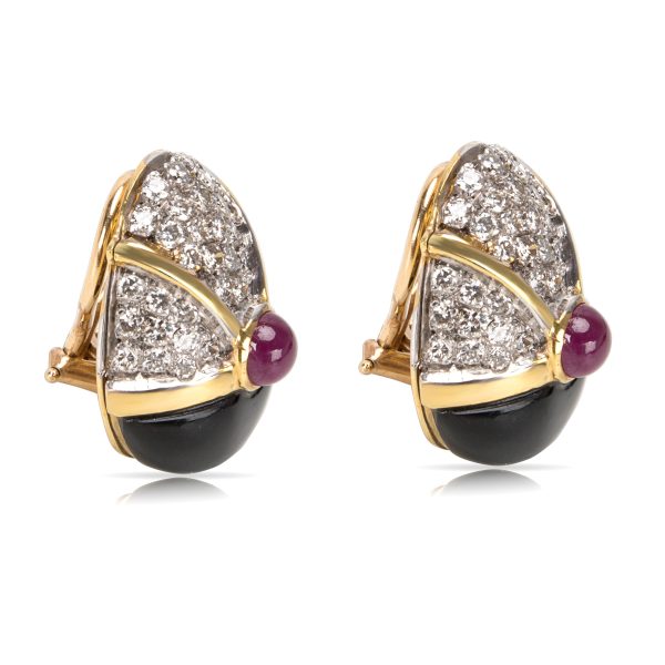 Ruby Cabochon Black Onyx Earrings in 18k Yellow Gold 210 ctw Diamond Ruby Cabochon Black Onyx Earrings in 18k Yellow Gold 210 ctw