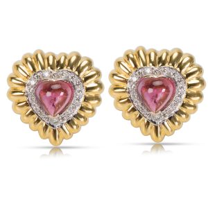 Diamond Pink Tourmaline Heart Center Clip On Earrings in 18Kt Yellow Gold 085 Cart