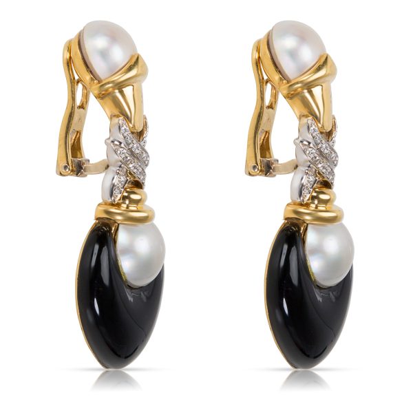 Pearl Black Onyx Earrings in 18KT Gold 085 ctw Roberto Legnazzi srl Diamond Pearl Black Onyx Earrings in 18KT Gold 085 ctw