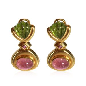 18K Yellow Gold Roberto Legnazzi PinkGreen Tourmaline Clip On Earrings Louis Vuitton Monogram Hippo Piano Shoulder Bag