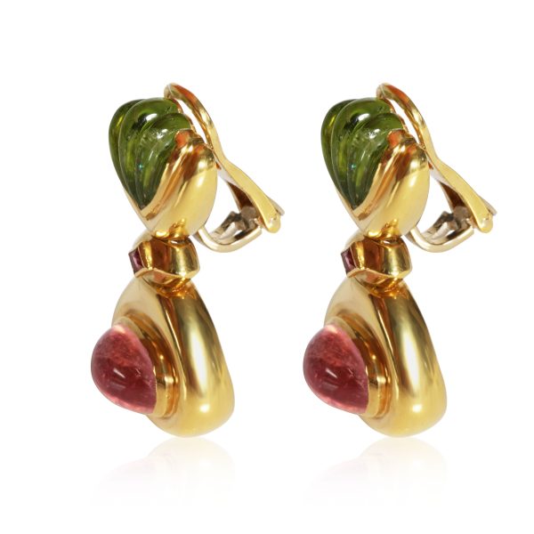 091563 sv 18K Yellow Gold Roberto Legnazzi PinkGreen Tourmaline Clip On Earrings