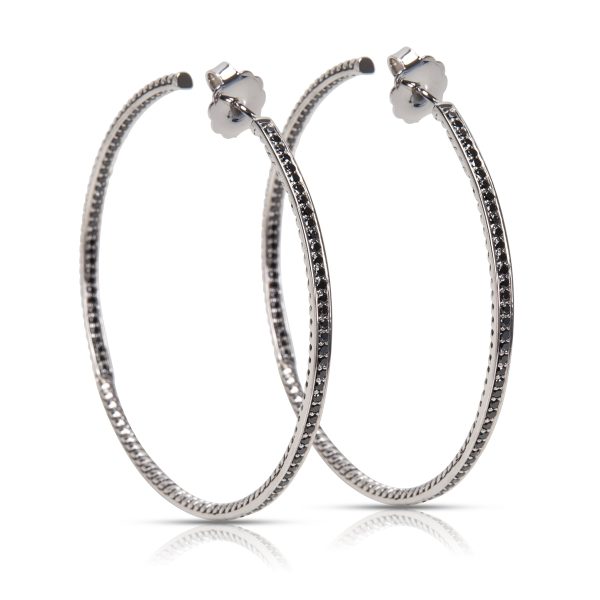 David Yurman Black Diamond Large Hoop Earrings in Sterling Silver David Yurman Black Diamond Large Hoop Earrings in Sterling Silver