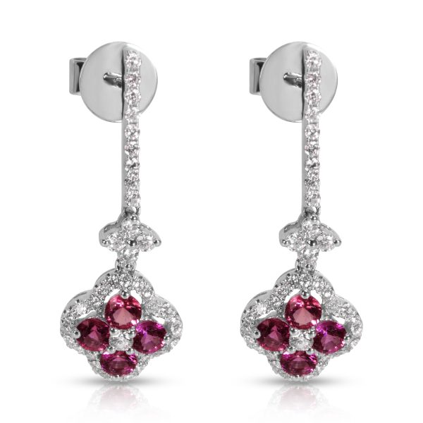 Diamond Ruby Flower Drop Earrings in 18KT White Gold 150ctw Diamond Ruby Flower Drop Earrings in 18KT White Gold 150ctw