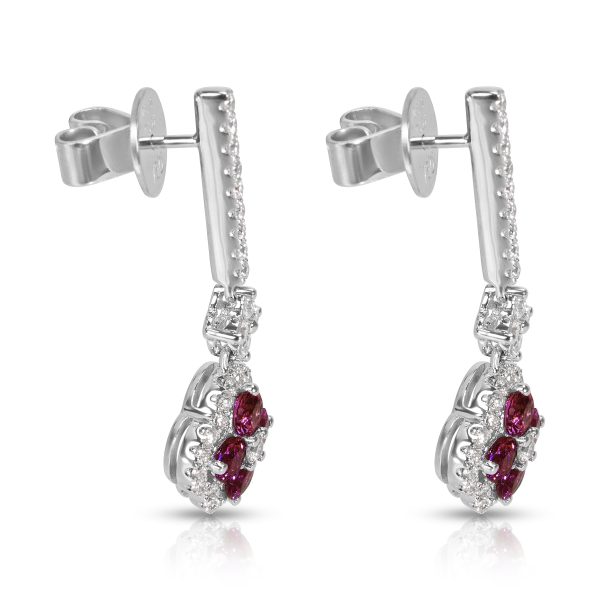 092727 sv Diamond Ruby Flower Drop Earrings in 18KT White Gold 150ctw