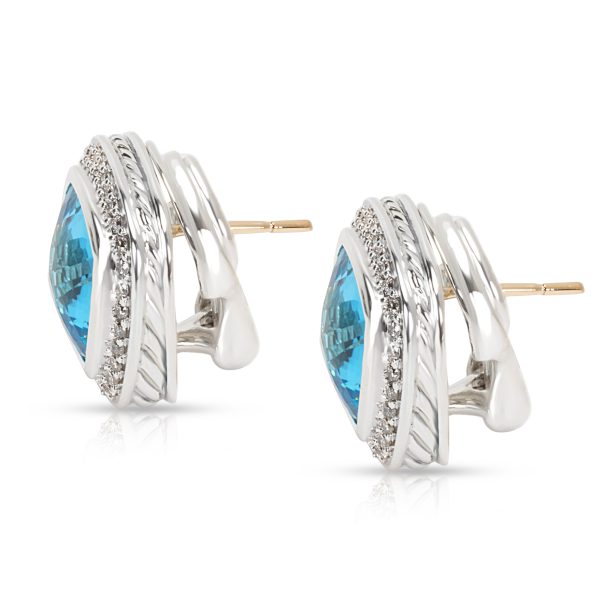 093609 sv David Yurman Blue Topaz Albion Earrings in Sterling Silver