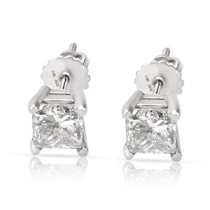 Princess Cut Diamond Stud Earring in 14K White Gold 1CTW Cart