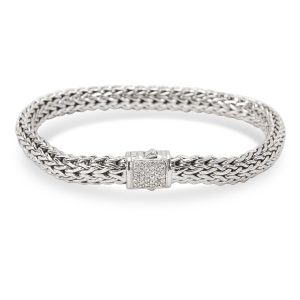 John Hardy Woven Bracelet with Diamonds in 18K White Gold Sterling Silver Louis Vuitton Monogram Revelation GM Shoulder Bag Noir Black