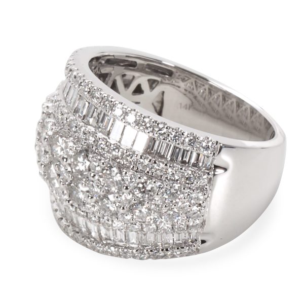 White Gold Ring Round Baguette Diamond Cocktail Ring in 14KT White Gold 300 ctw