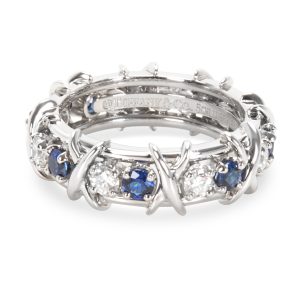 Tiffany Co Schlumberger Diamond Sapphire Sixteen Stone Ring in Platinum 18K White Gold 4 Prong 144 Light GreenVVS2 Solitaire Ring