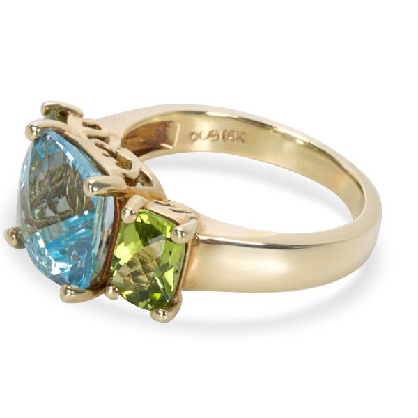 Ring Yellow Gold Swiss Blue Topaz Peridot Ring in 14K Yellow Gold