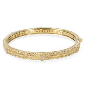 Judith Ripka Heart Bangle in 18K Yellow Gold Louis Vuitton Damier Ebene Eva Clutch