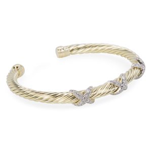 David Yurman Diamond X Cable Bangle in 14K Yellow Gold 045 CTW Cart