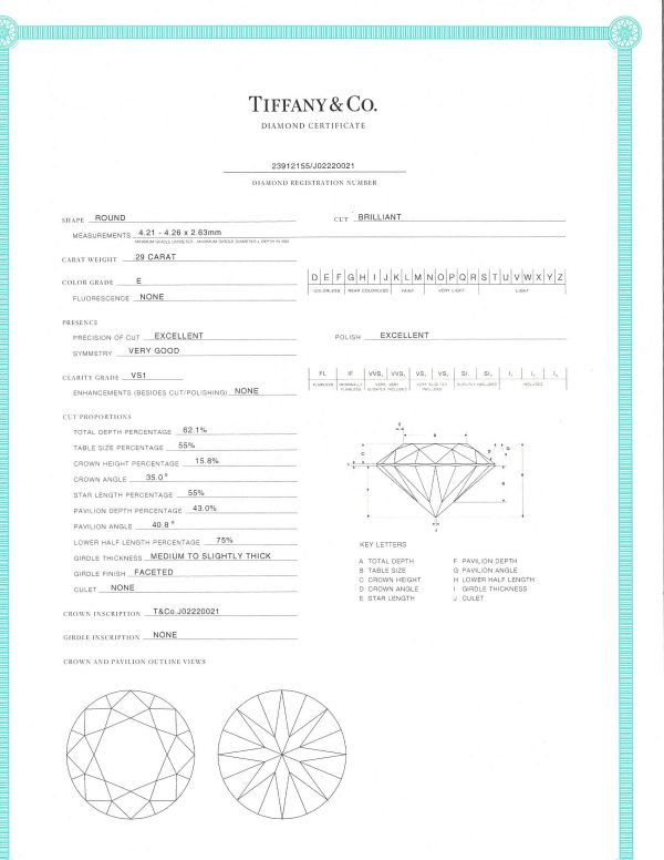 095912 stamp eabaaca8 8464 4f7f 9e15 ccac8d7fc3f9 Tiffany Co Engagement Ring in Platinum 029 ct EVS1