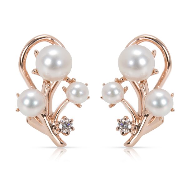 Mikimoto Diamonds Pearls Branch Earrings in 18K Rose Gold Mikimoto Diamonds Pearls Branch Earrings in 18K Rose Gold