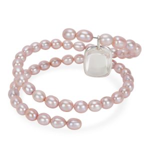 Tiffany Co Elsa Peretti Spiral Pink Pearl Bracelet in Sterling Silver Louis Vuitton Pochette Metis MM Monogram Reverse Hand Shoulder Bag Brown