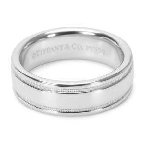 Tiffany Co Essential Double Milgrain Band in Platinum 6mm David Yurman Beveled Two Row Diamond Wedding Band in 18k White Gold 156 CTW