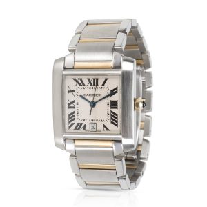 Cartier Tank Francaise W51005Q4 Mens Watch in 18kt Stainless SteelYellow Gold Louis Vuitton LV Nano Noe Emplant Tourtrell Creme Shoulder Bag