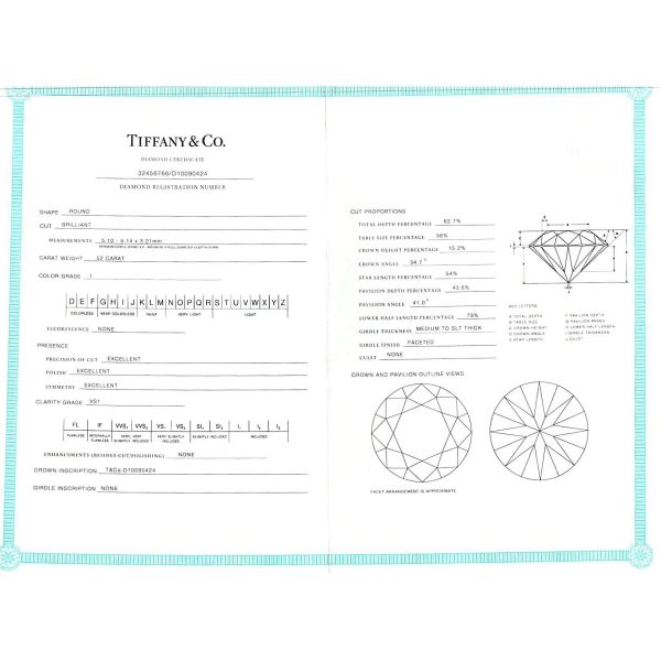 Tiffany Co Diamond Solitaire Engagement Ring in Platinum 052ct IVS1 Tiffany Co Diamond Solitaire Engagement Ring in Platinum 052ct IVS1