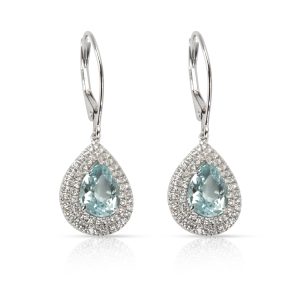 Tiffany Co Soleste Aquamarine Diamond Earrings in Platinum 358 CTW 18KT White Gold Diamond Leaf Design Ring in 18KT White Gold 123 ctw