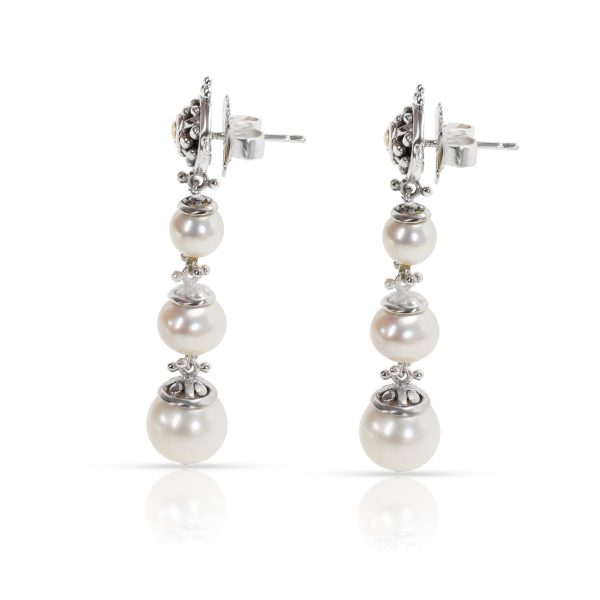 097860 sv John Hardy Dot Pearl Earrings in Stainless Steel 18KT Yellow Gold