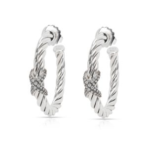 David Yurman Cable Diamond X Hoop Earrings in Sterling Silver 033 CTW Cart