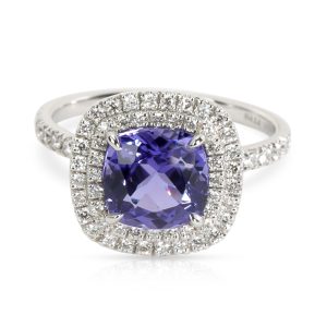 Tiffany Co Soleste Tanzanite Diamond Halo Ring in Platinum 245 CTW Cart