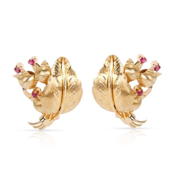 Estate Tiffany Co Lily of the Valley Flower Ruby Earrings in 18K Yellow Gold Estate Tiffany Co Lily of the Valley Flower Ruby Earrings in 18K Yellow Gold