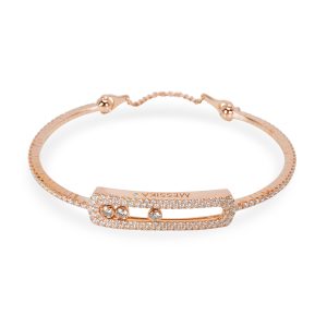 Messika Move Skinny Pave Diamond Bracelet in 18K Pink Gold 125 CTW Christian Dior Trotter Pattern Canvas Leather Card Case Navy